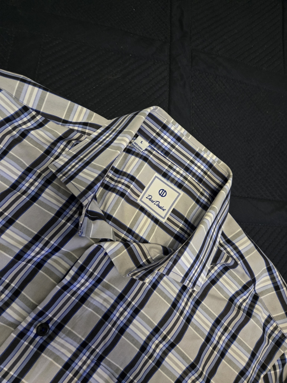 David Donahue Gray and Blue Plaid Casual Button-Down Shirt